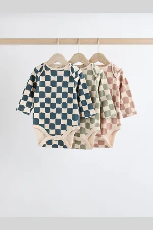 Next Mineral Checkerboard Baby Long Sleeve Bodysuits 3 Pack