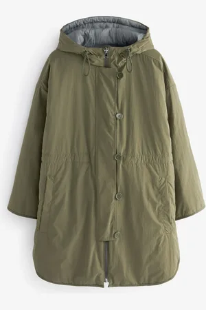 Next Khaki Reversible Shower Resistant Hooded Quilted Coat