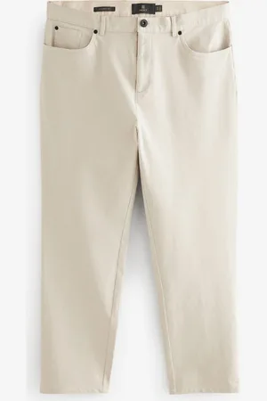 Next Ecru Straight Fit Textured Smart Chinos with Stretch