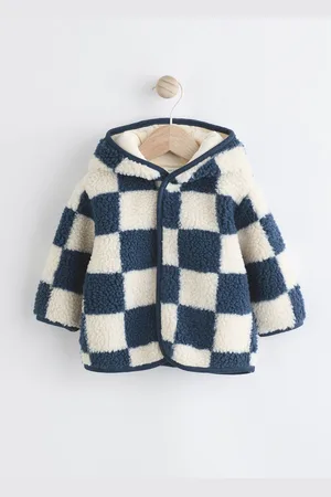 Next Blue Checkerboard Baby Borg Hooded Fleece Jacket (0mths-2yrs)