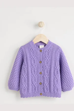 Next Purple Baby Knitted Bobble 100% Cotton Cardigan (0mths-2yrs)