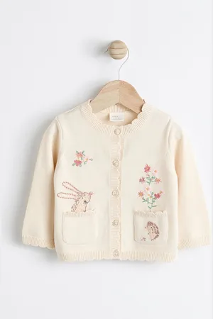 Next Bunny 100% Cotton Pointelle Knitted Floral Flower Baby Cardigan (0mths-3yrs)