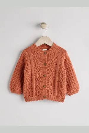 Next Rust Baby Knitted Bobble 100% Cotton Cardigan (0mths-2yrs)