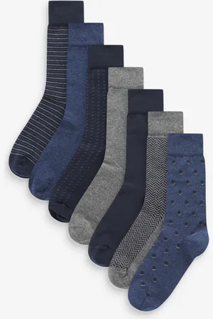 Next Navy Blue/Grey Pattern 7 Pack Mens Cotton Rich Socks