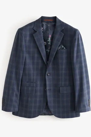Next Blue Tailored Fit Brushed Check Suit Jacket