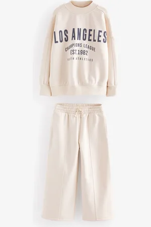 Next Ecru Slogan Sweatshirt And Wide Leg Joggers Set (3-16yrs)