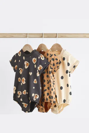 Next / Cream Animal Print Baby T-Shirt Rompers 3 Pack