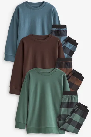 Next /Green/Brown Woven Check Pyjamas 3 Pack (3-16yrs)