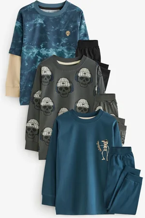 Next /Grey Tie Dye Mock Sleeve Skateboard Long Sleeve Pyjamas 3 Pack (4-16yrs)