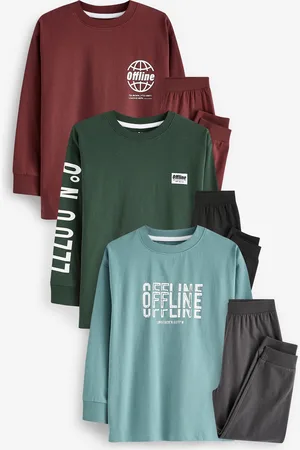 Next /Grey Text 3 Pack Long Sleeve Pyjamas (3-16yrs)