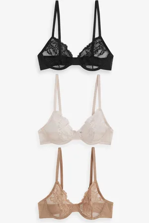 Next /Nude/Cream Non Pad Full Cup Lace Bras 3 Pack A-E