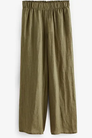 Next Khaki 100% Linen Premium Wide Leg Trousers