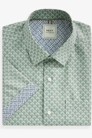 Next Geometric Print Easy Iron With Button Down Collar Short Sleeve Oxford Shirt