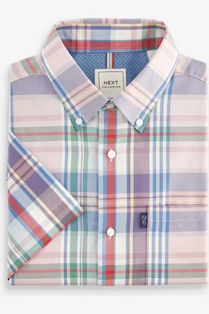 Next Light Madras Check Easy Iron Button Down Short Sleeve Oxford Shirt