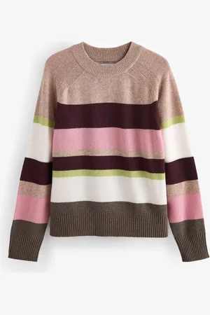 Next Neutral and Stripe Premium 100% Lambswool Pattern Crew Neck Knitted Jumper