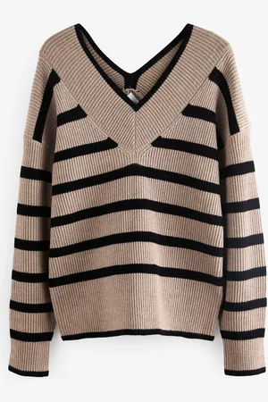 Next Relaxed Fit Ribbed V-Neck Knitted Jumper
