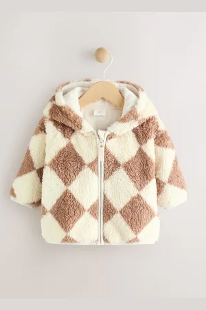 Next Beige Harlequin Baby Cosy Fleece Jacket with 3D Ears