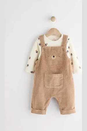 Next Corduroy 100% Cotton Baby Dungarees and Bodysuit Set (0mths-2yrs)