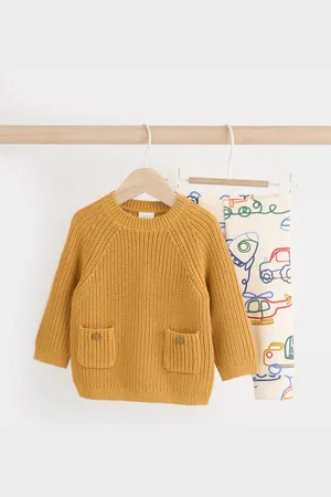 Next Ochre Yellow Transport Baby Knitted Top and Leggings Set (0mths-2yrs)