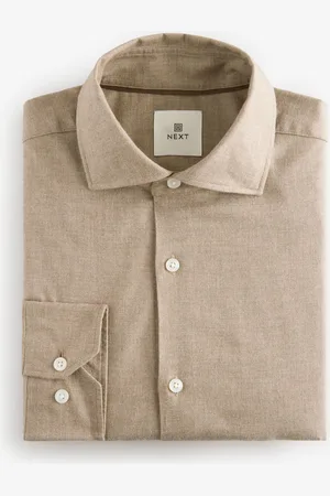 Next Brown Regular Fit Brushed Flannel Single Cuff Formal 100% Cotton Oxford Shirt