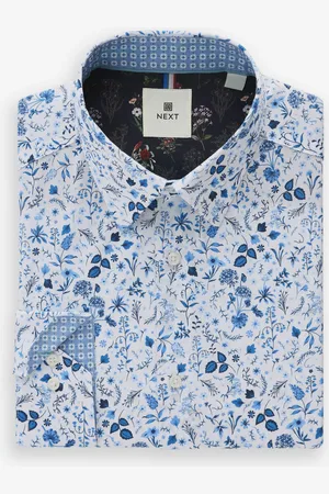 Next /Blue Floral Print Regular Fit 100% Cotton Single Cuff Formal Shirt