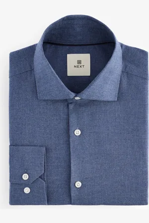 Next Blue Regular Fit Brushed Flannel Single Cuff Formal 100% Cotton Oxford Shirt