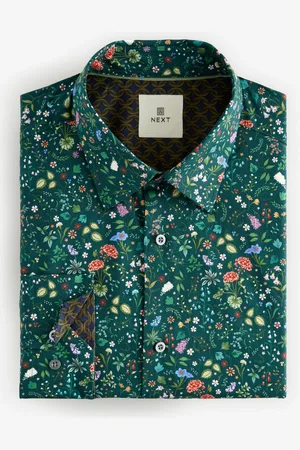 Next Blue Floral Slim Fit Printed Long Sleeve Single Cuff Formal 100% Cotton Shirt
