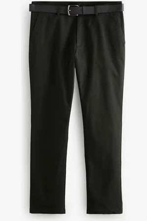Next Khaki Soft Touch Belted Textured Stretch Chinos Trousers