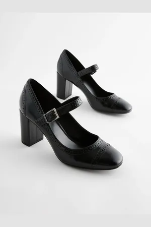 Next Extra Wide Fit Forever Comfort Brogue Round Toe Block Heel Court Shoes