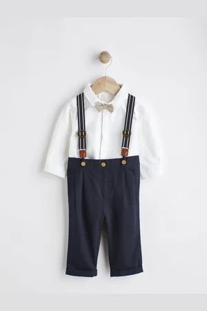 Next Blue Baby 100% Cotton Shirt Trousers and Braces Set 4 Piece (0mths-2yrs)
