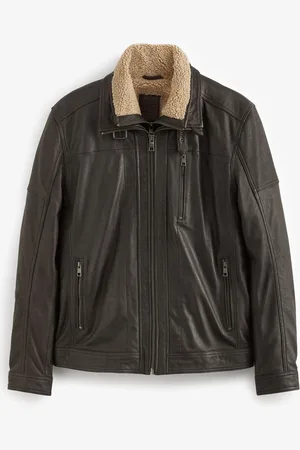 Next Four Pocket Borg Lined Leather Jacket