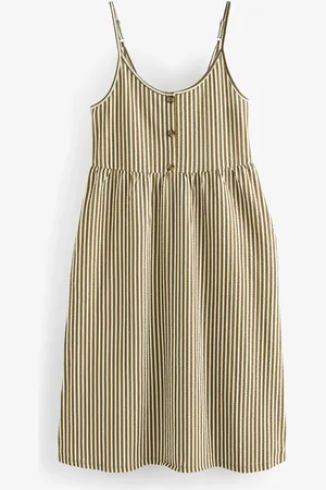 Next Khaki Green/ Button Down 100% Cotton Cami Summer Dress