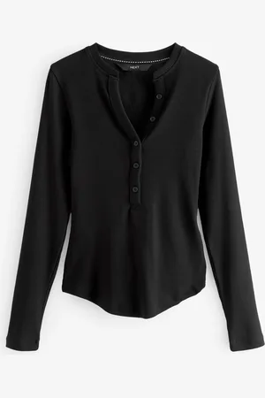 Next Ribbed Button Detail Long Sleeve Henley Top