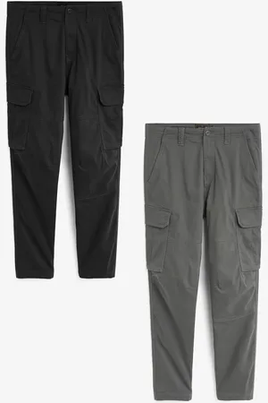 Next /Charcoal Grey Slim Fit Cotton Rich Stretch Cargo Trousers 2 Pack
