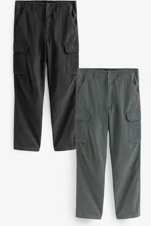 Next /Charcoal Grey Straight Fit Cotton Rich Stretch Cargo Trousers 2 Pack