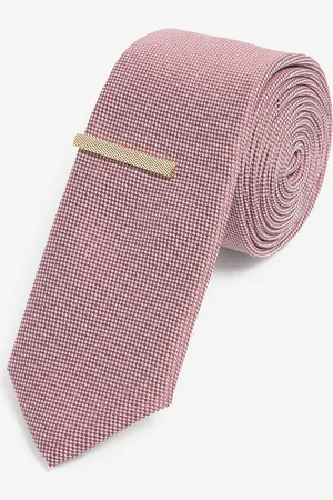 Next Damson Slim Textured Tie And Clip Set