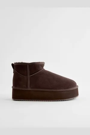 Next Chocolate Shower Repellent Suede Faux Fur Lined Super Platform Boots