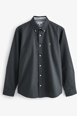 Next Charcoal Slim Fit Long Sleeve Oxford Shirt