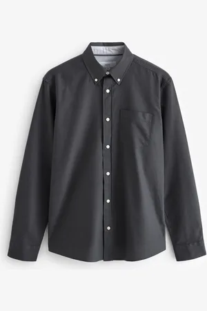 Next Charcoal Slim Fit Long Sleeve Oxford Shirt