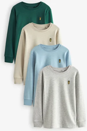 Next Green/Grey/Ecru/ Long Sleeve Cosy T-Shirts 4 Pack (3-16yrs)