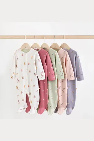 Next Pastel Character 5 Pack Baby Footed 100% Cotton Sleepsuits 5 Pack (0-2yrs)