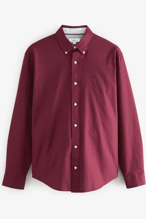 Next Burgundy Red Regular Fit Long Sleeve Oxford Shirt