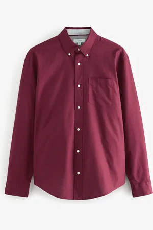 Next Burgundy Red Regular Fit Long Sleeve Oxford Shirt