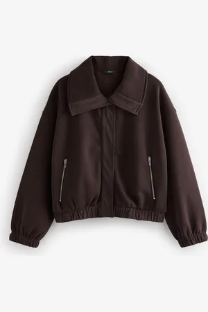 Next Chocolate Woven Mix Popper Front Heavyweight Jersey Bomber Jacket with Zip Pockets