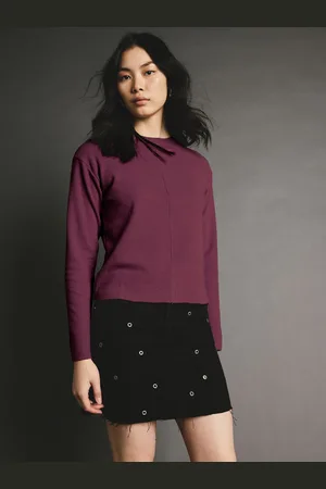 Next Burgundy Red Cosy Soft Touch Rib Seam Detail Crew Neck Jumper
