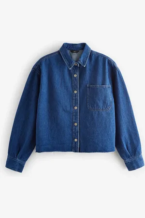 Next Dark Raw Hem Cropped Denim 100% Cotton Shirt