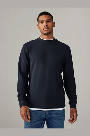 Next Blue Texture Long Sleeve Mock Layer Jumper