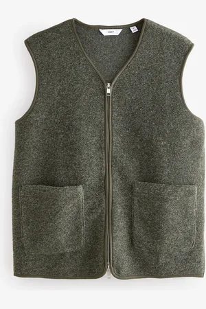 Next Khaki Wool Blend Fleece Gilet