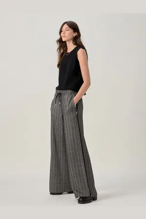 Next Charcoal Pinstripe Brushed Jersey Wide Leg Trousers
