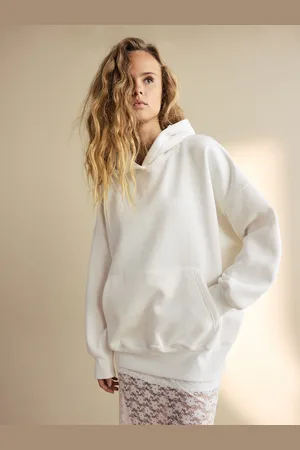 Next Ecru Oversized Relaxed Fit Heavyweight Brushed Longline Hoodie Sweatshirt